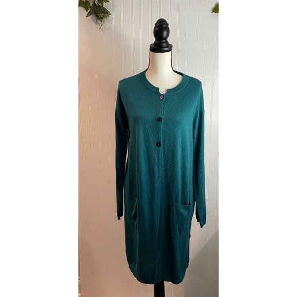 J. Jill Womens Teal Cardigan Sweater M Polyester Wool Blend With Pockets - Picture 10 of 16